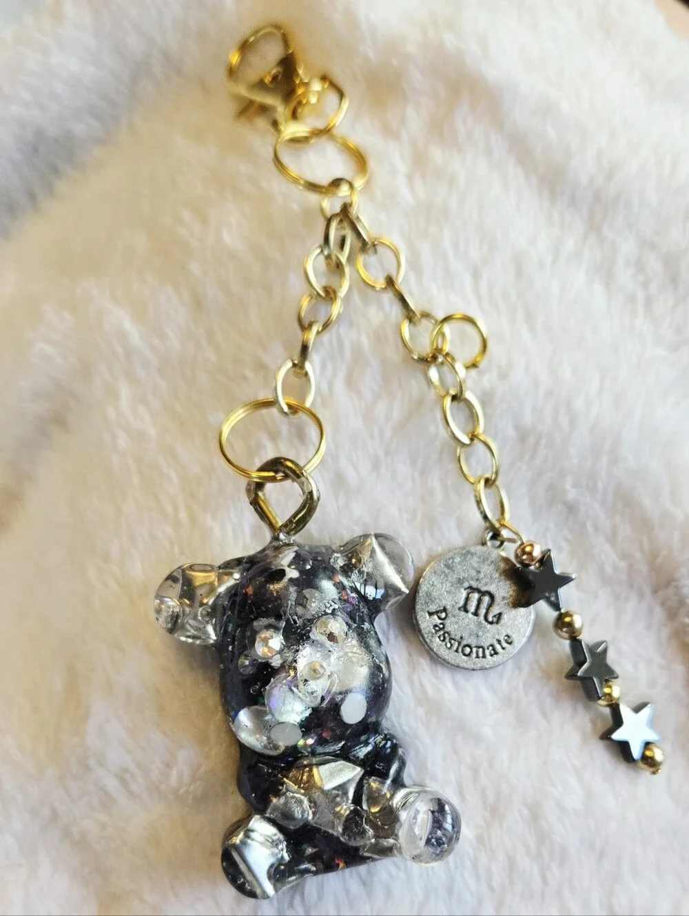 Handmade Black Glitter Bear Accessory Keychain Zodiac Scorpio